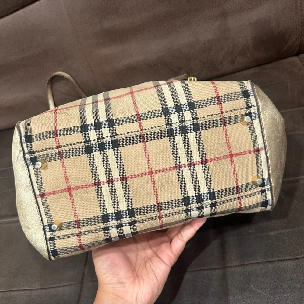 💯 Authentic RARE Burberry Canterbury Horseferry Check Tote Gold Purse Handbag - Picture 15 of 17